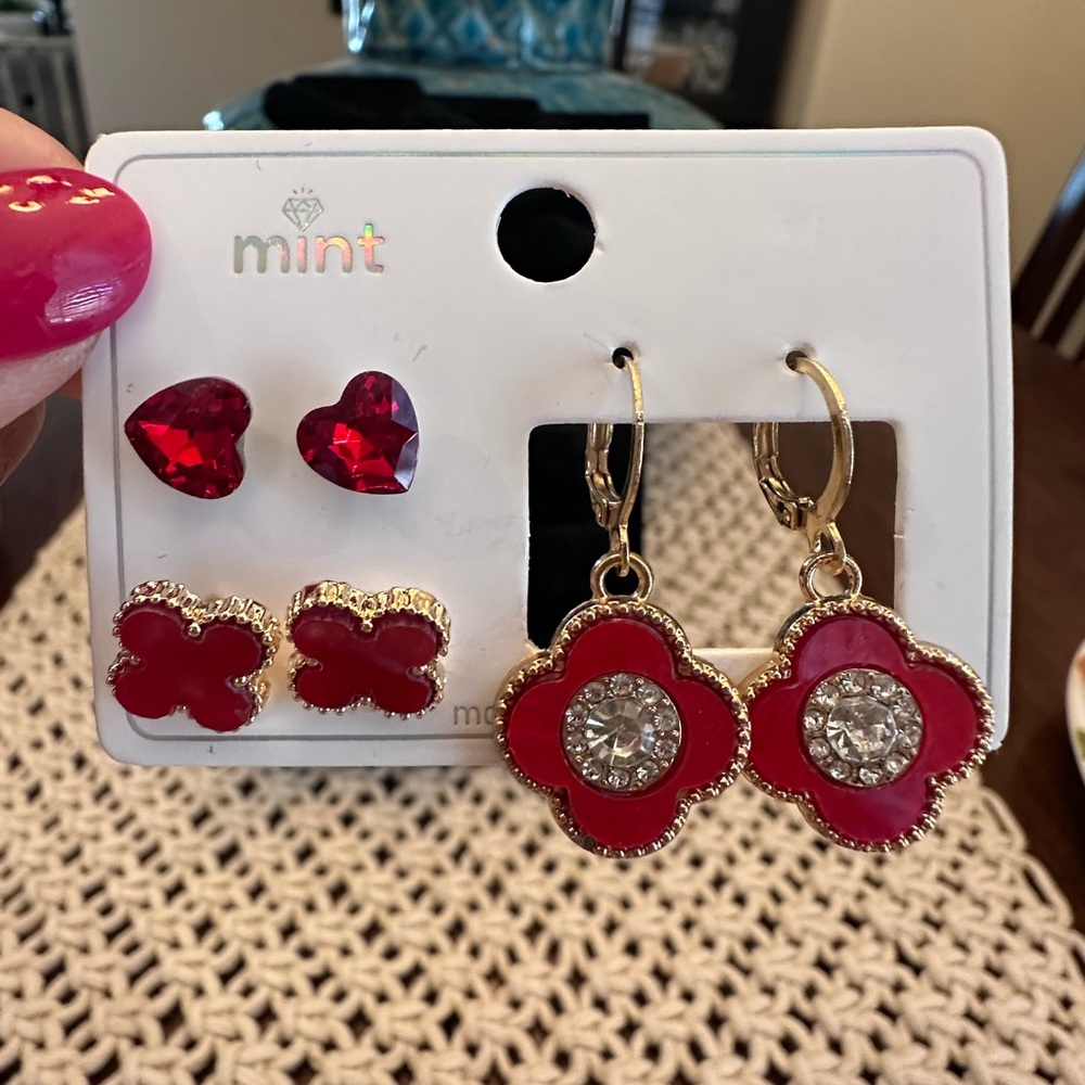 Mint Red and Gold Earring Set‎ - 3 Pairs NWT